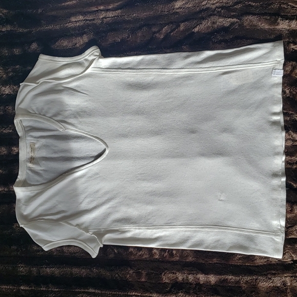 Free People Short Sleeve Deep V Neck Alabaster Always Yours Tee Shirt Large - Picture 2 of 7